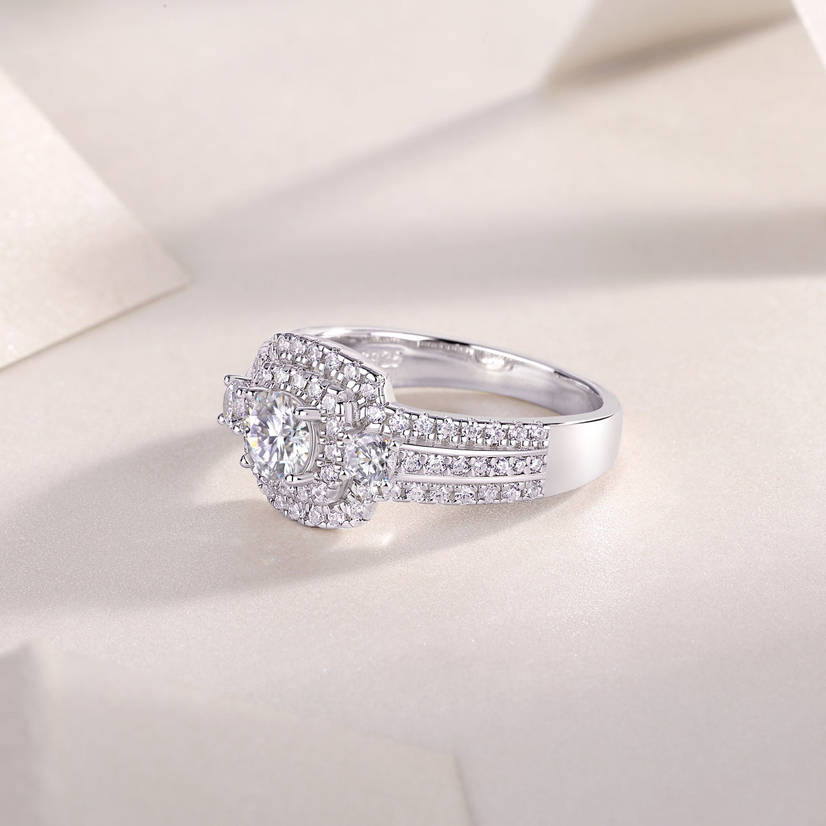 Halo Cushion Cut Pave Moissanite Ring - Ceerom