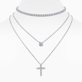 Round Moissanite Cross Pendant Triple Necklace