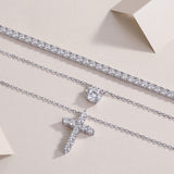 Round Moissanite Cross Pendant Triple Necklace