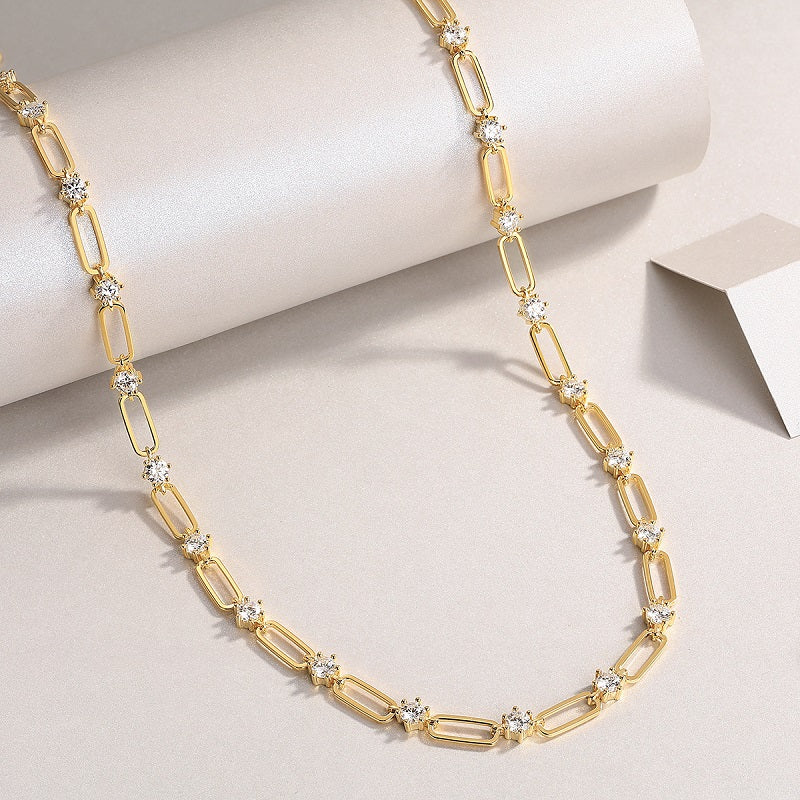 Moissanite Pave Rectangle Link Chain Necklace - Ceerom