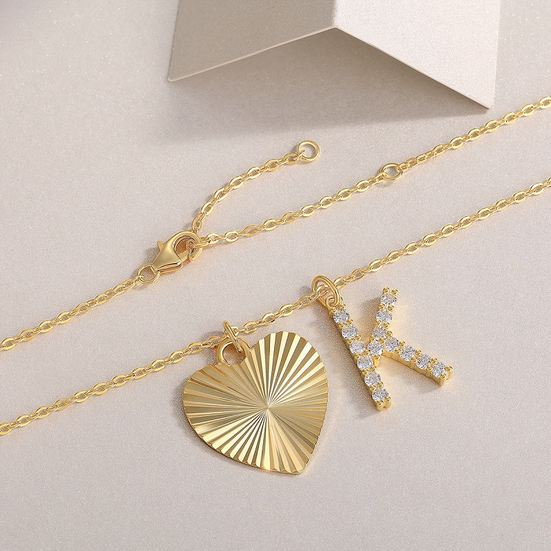 Letter K Round Cut Pave Moissanite Two Pendant Necklace - Ceerom