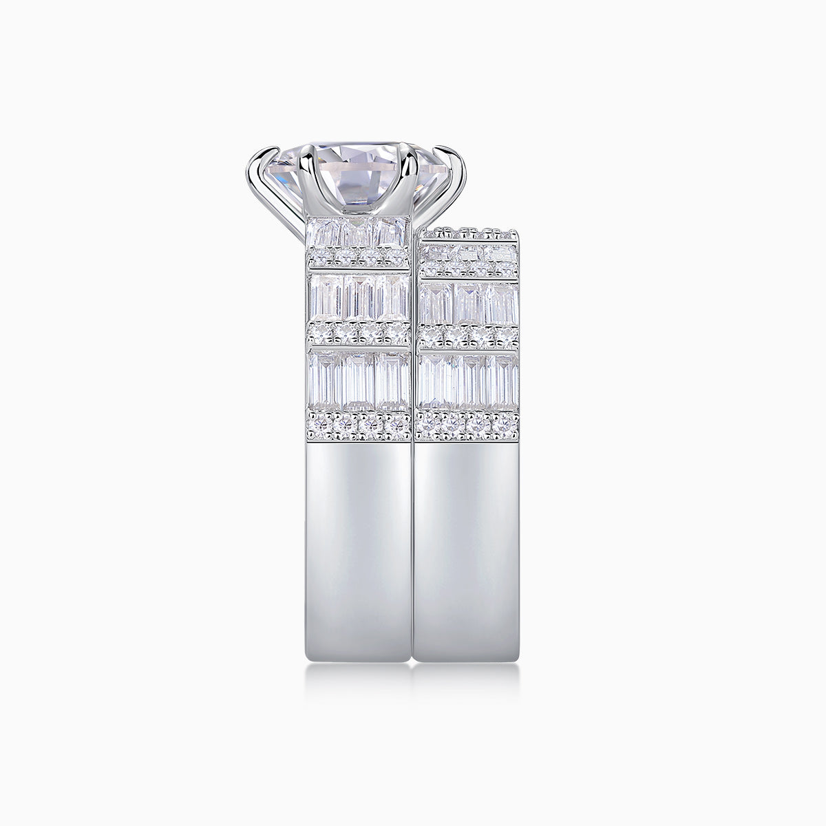 3CT Round Moissanite Solitaire Ring Set - Ceerom