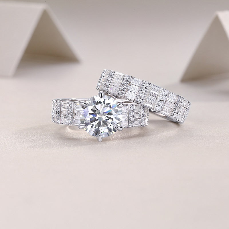 3CT Round Moissanite Solitaire Ring Set - Ceerom