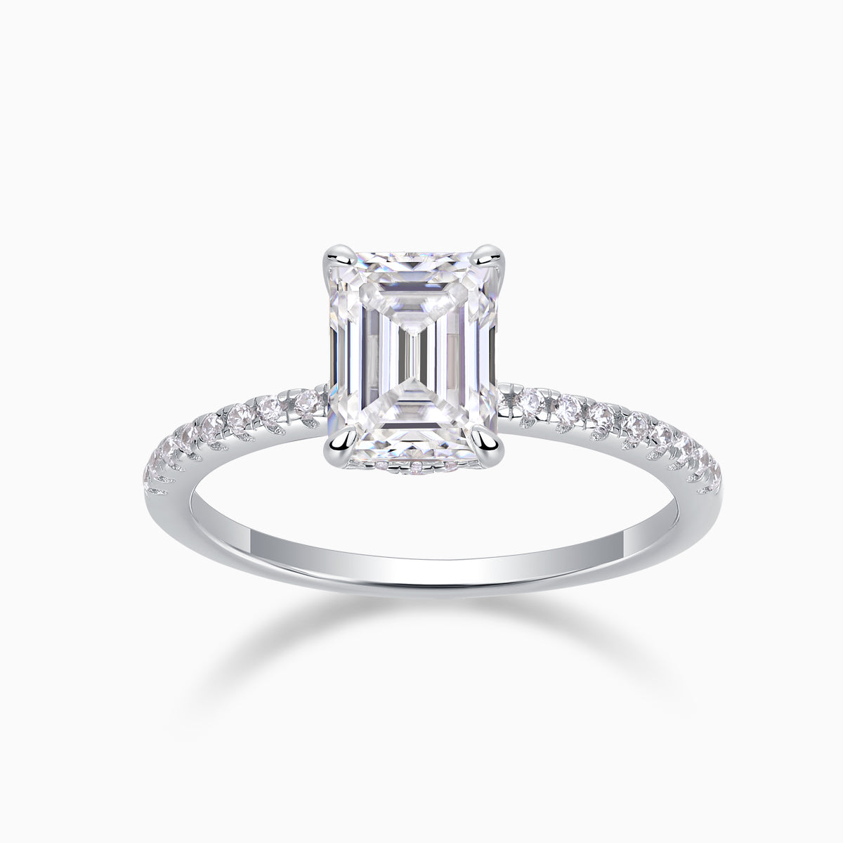 Pave Emerald Cut Moissanite Engagement Ring - Ceerom