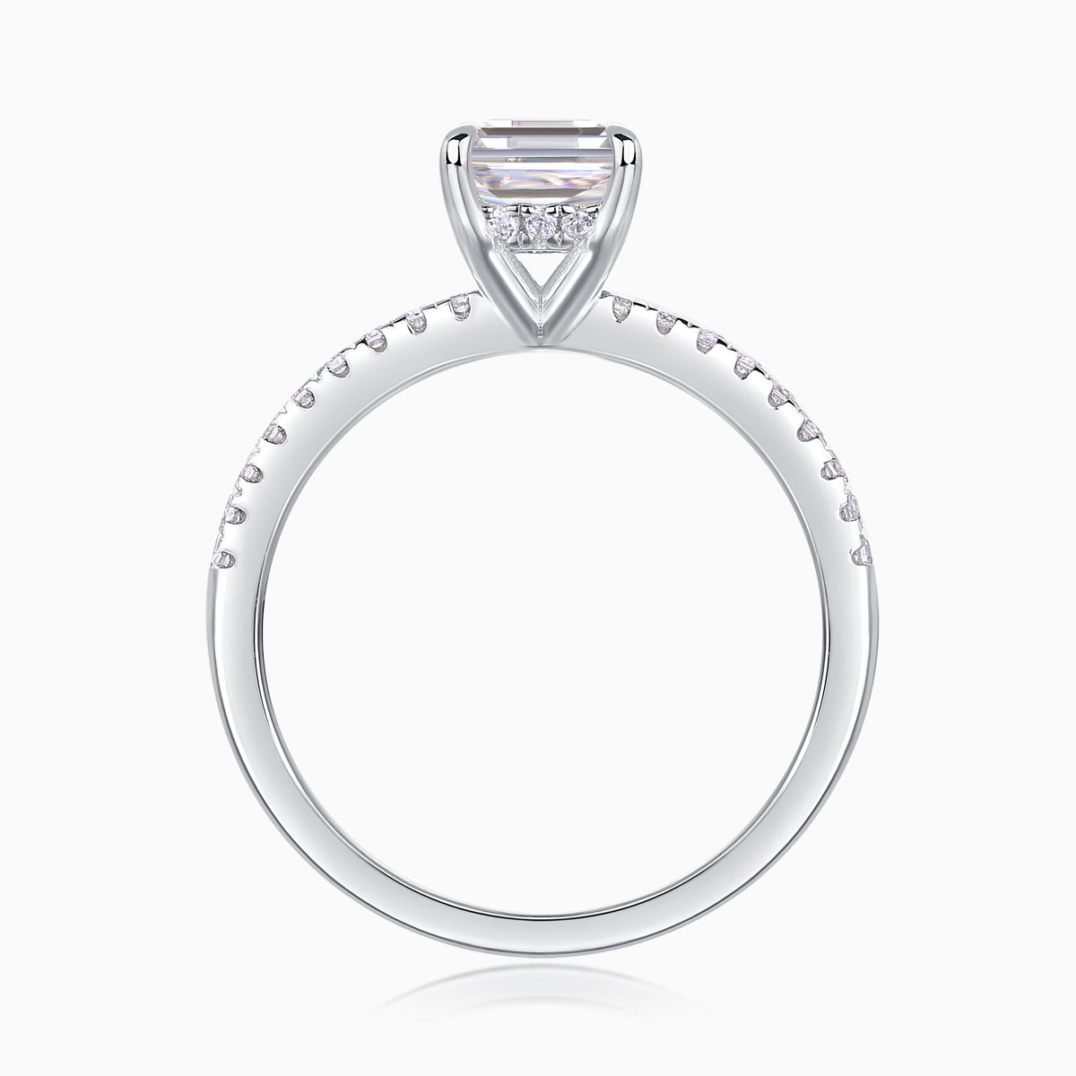 Pave Emerald Cut Moissanite Engagement Ring - Ceerom