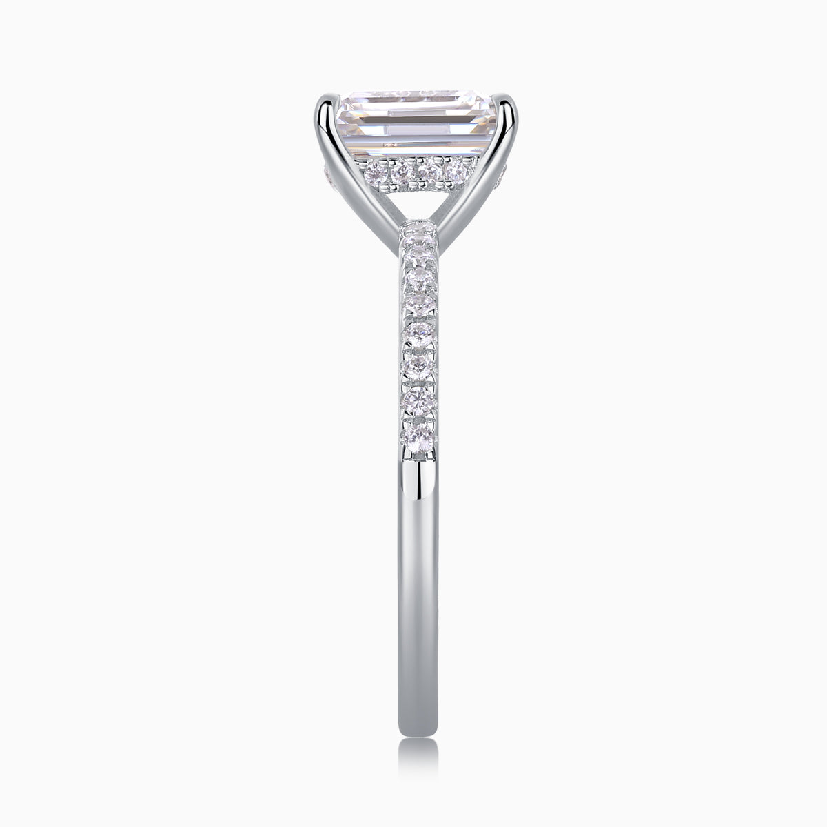 Pave Emerald Cut Moissanite Engagement Ring - Ceerom