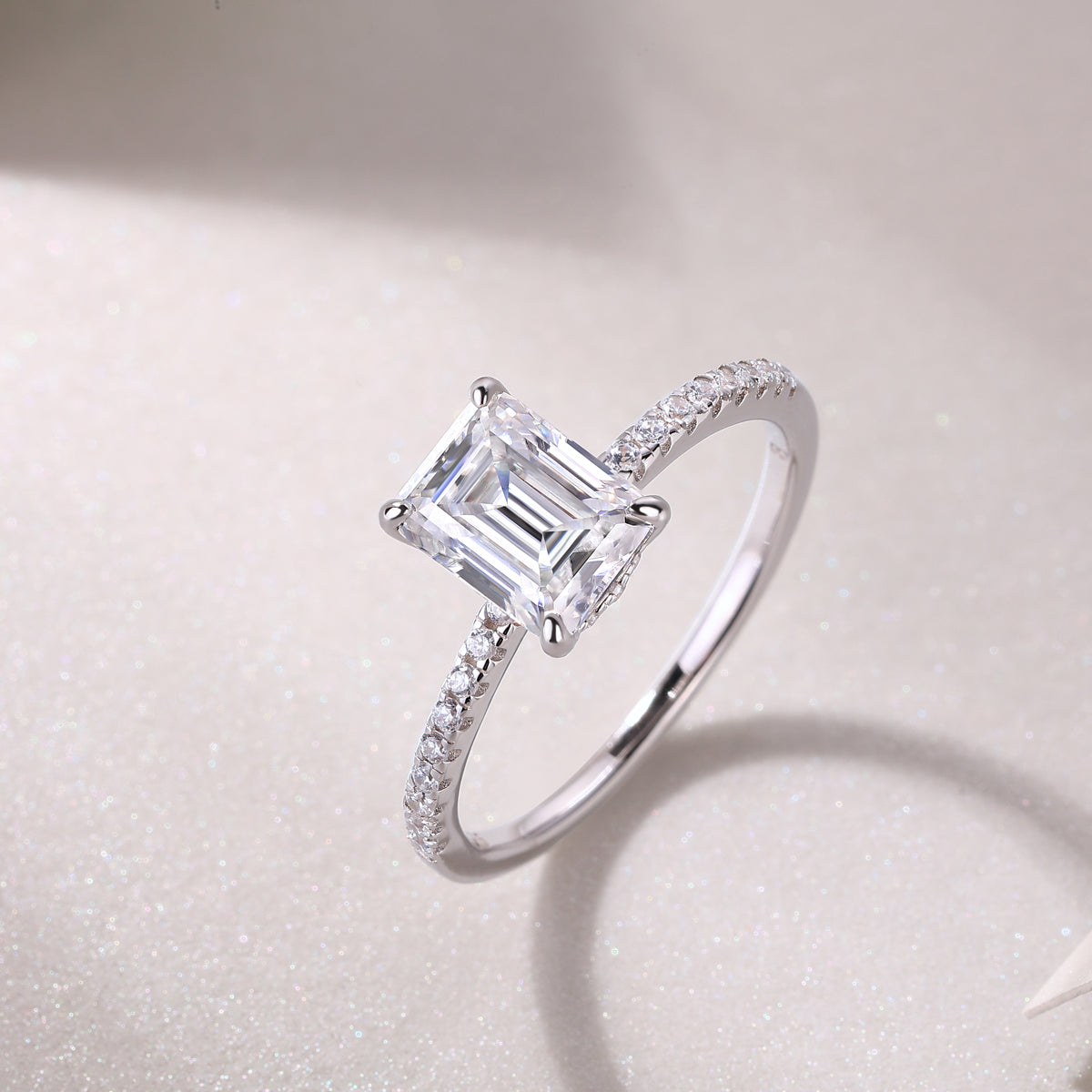 Pave Emerald Cut Moissanite Engagement Ring - Ceerom