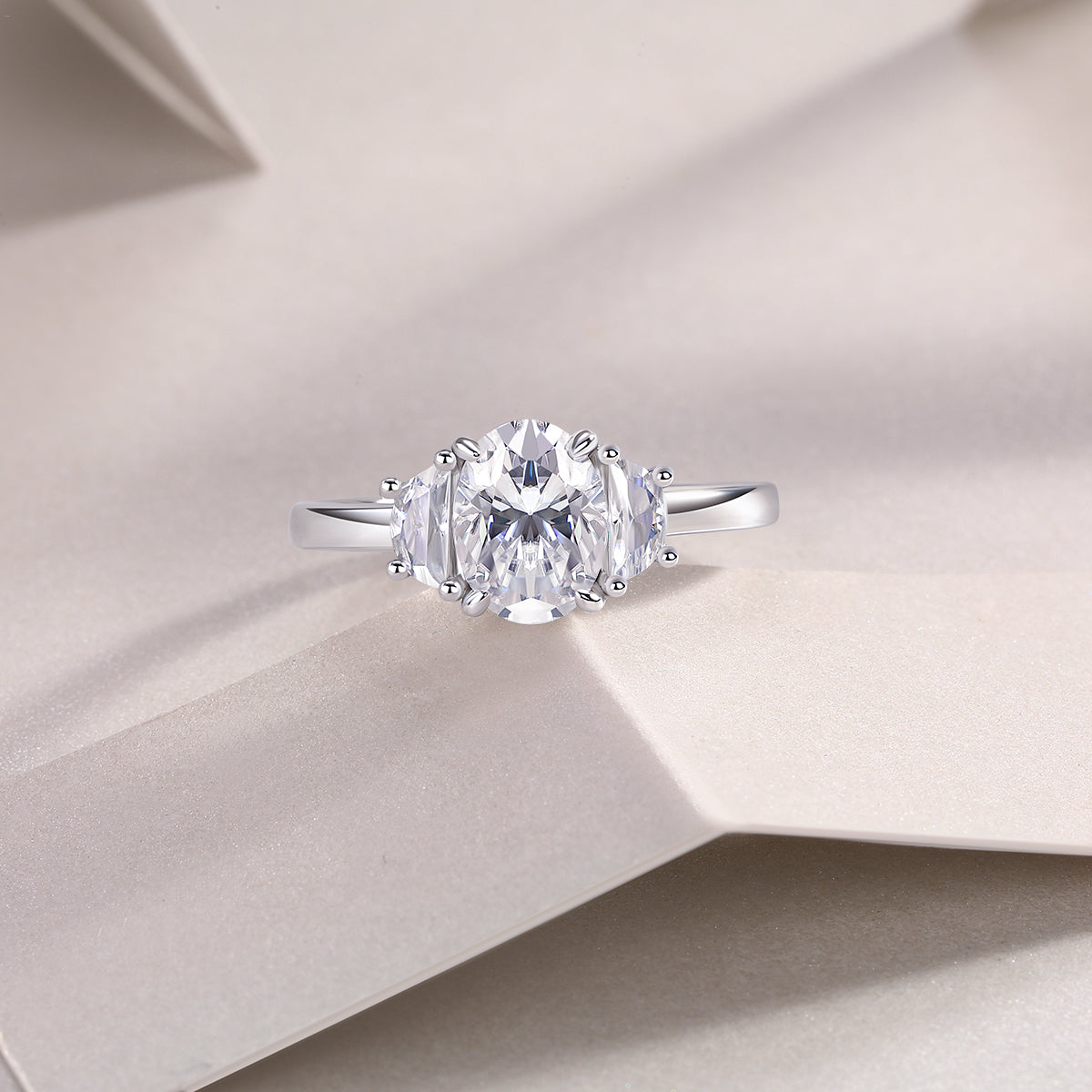 Three Stone Oval Cut Engagement Ring - Ceerom