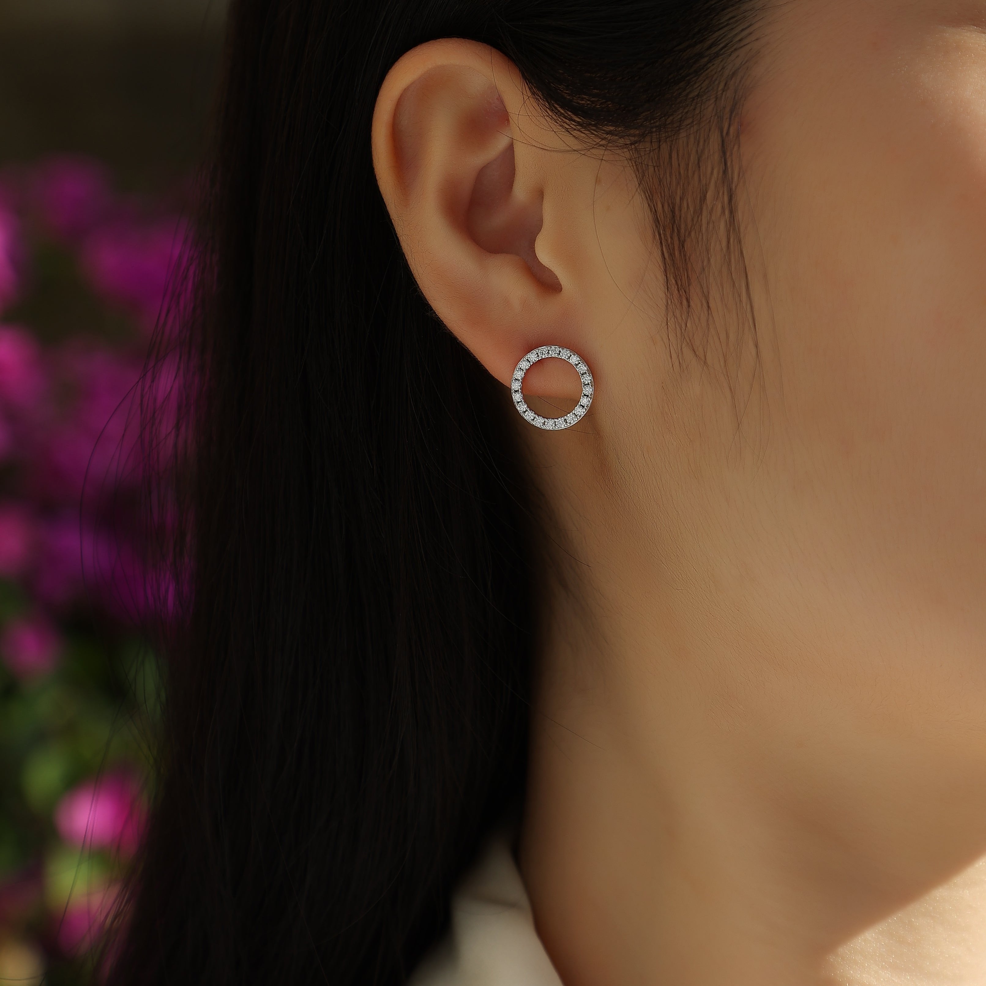 Elegant Moissanite Circle Stud Earrings - Ceerom
