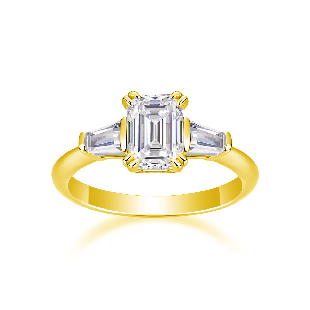 Three Stone Emerald Cut Moissanite Ring - Ceerom