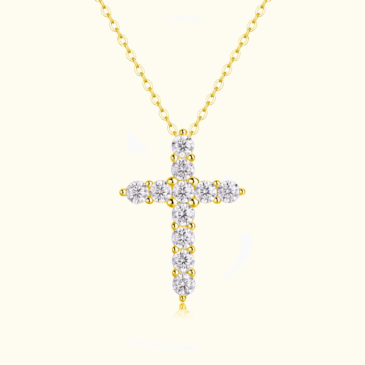 Round Cut  Moissanite Cross Pendant Necklace - Ceerom
