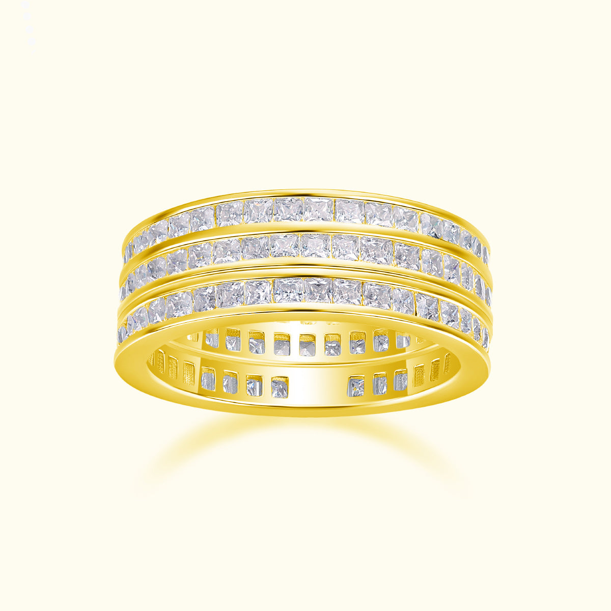 Triple Row Moissanile Wide Band Ring - Ceerom