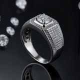 Pave Round Moissanite Halo Wedding Men's Ring