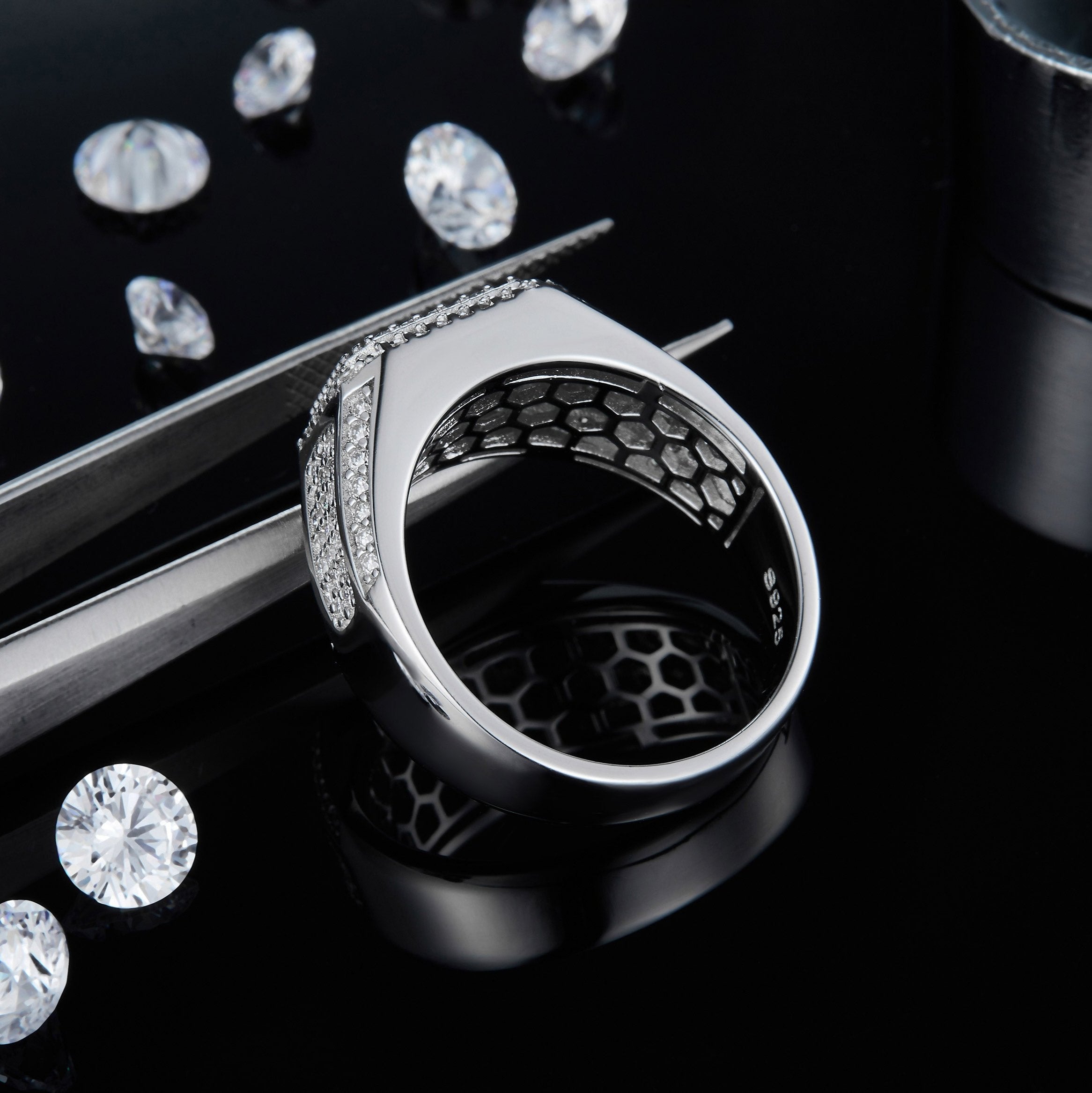 Men's Iced Out Moissanite Wide Band Ring - Ceerom