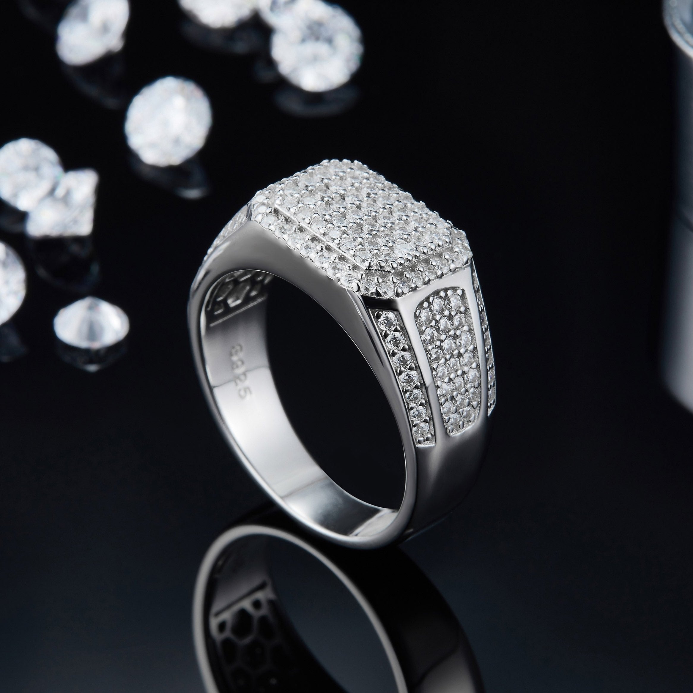 Men's Iced Out Moissanite Wide Band Ring - Ceerom