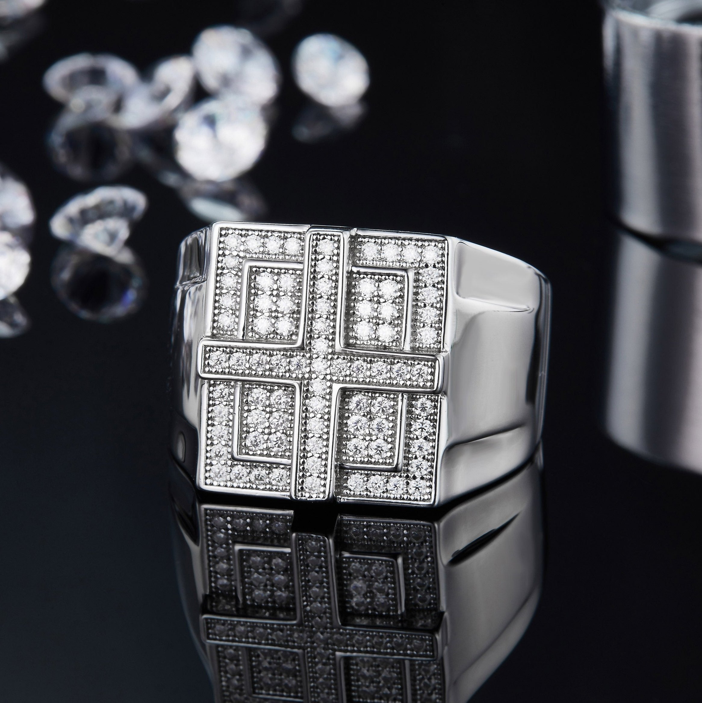 Men's Moissanite Cross Band Ring - Ceerom