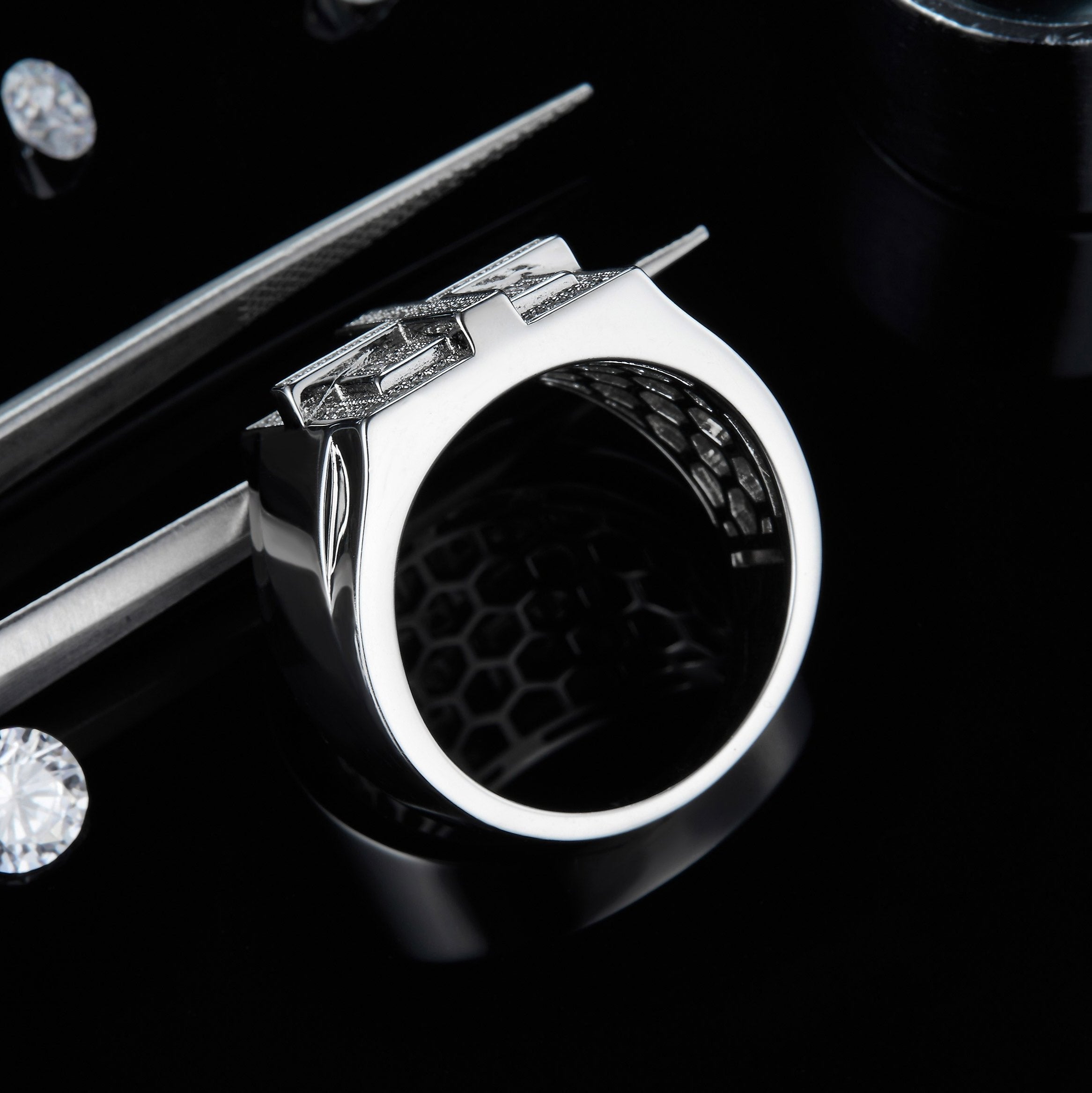 Men's Moissanite Cross Band Ring - Ceerom