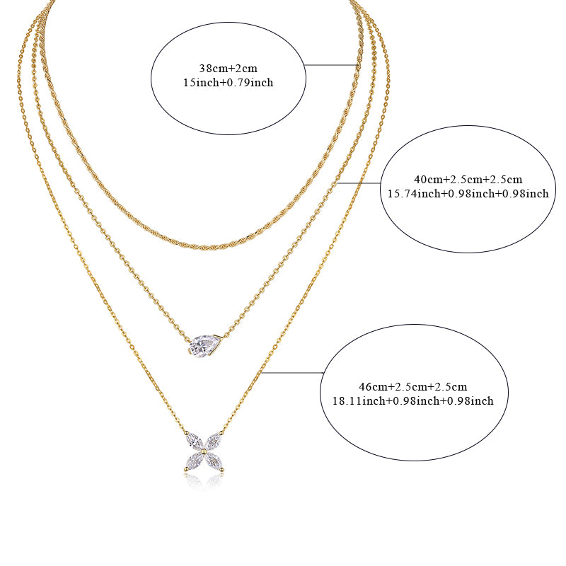 Pear Cut Moissanite Pendant Triple Necklace - Ceerom