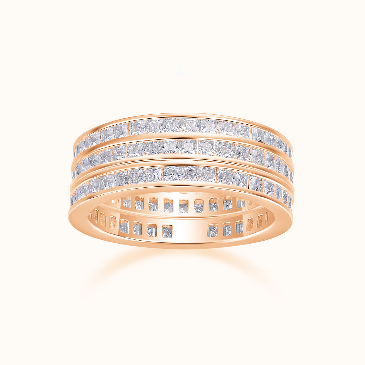 Triple Row Moissanile Wide Band Ring - Ceerom