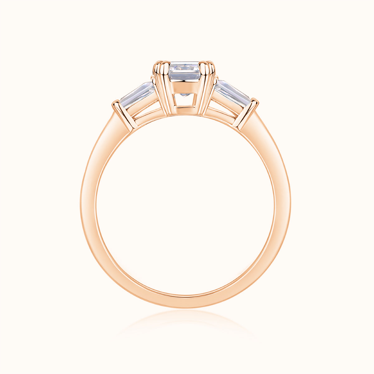 Three Stone Emerald Cut Moissanite Engagement Ring - Ceerom