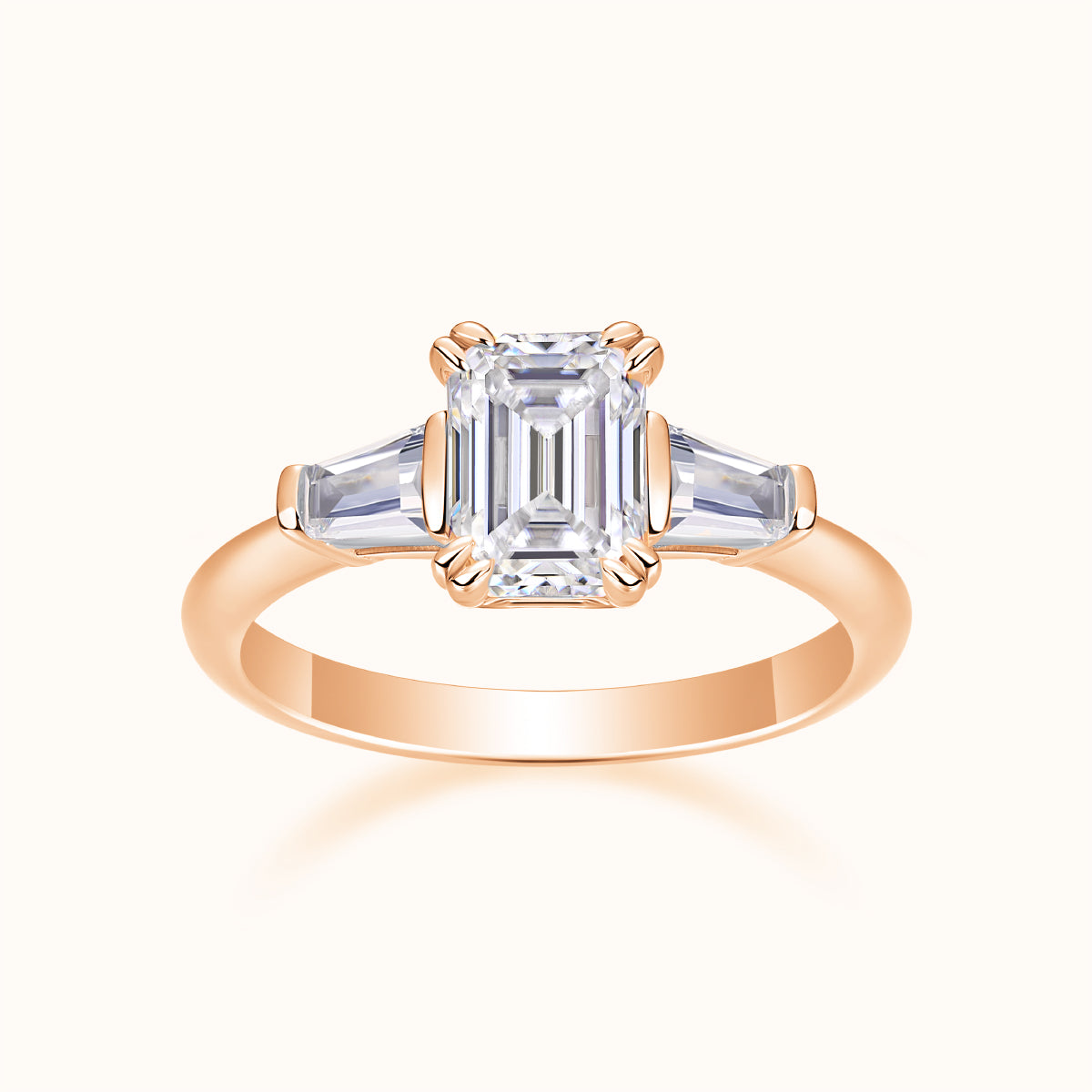 Three Stone Emerald Cut Moissanite Engagement Ring - Ceerom