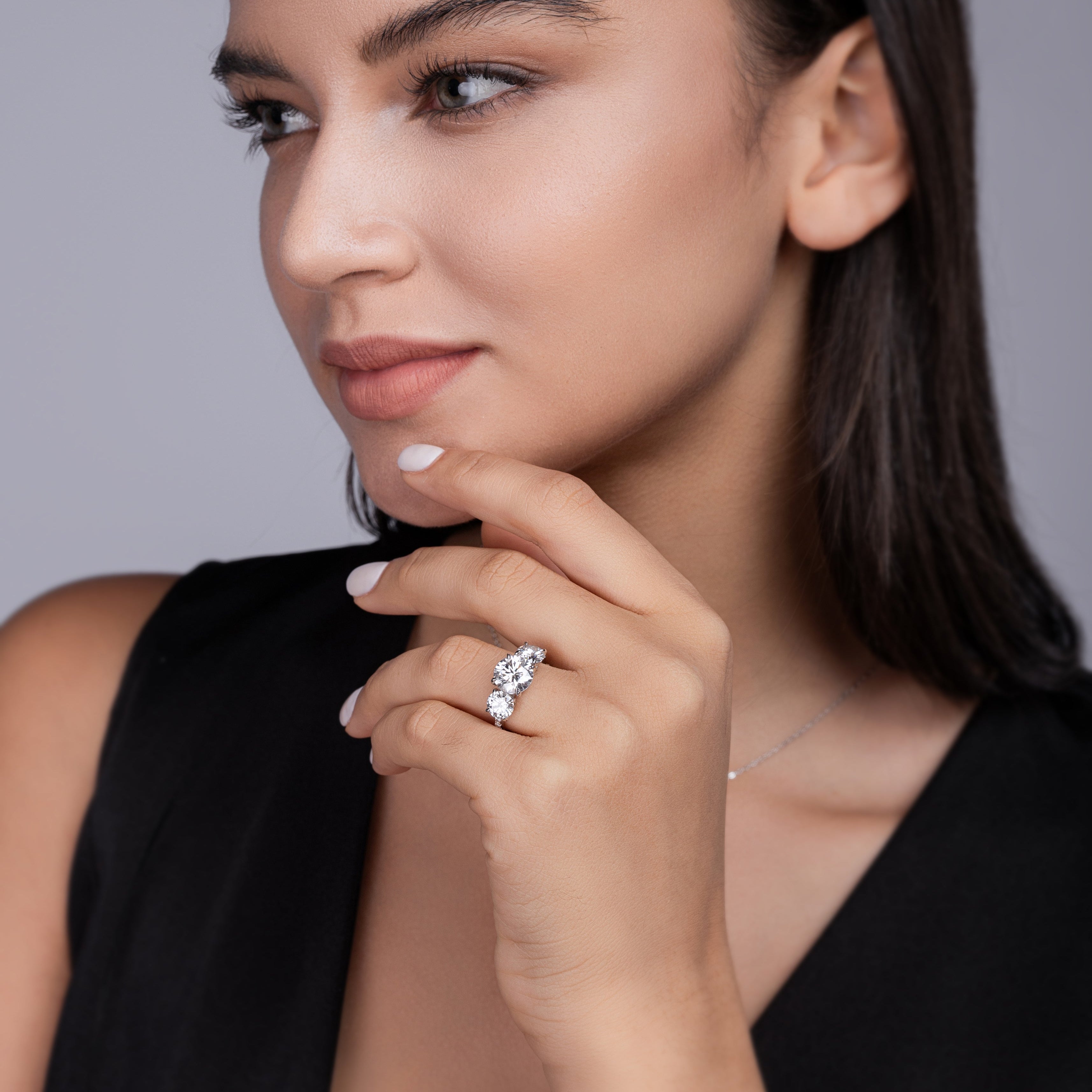 Three Round Moissanite Engagement Ring - Ceerom